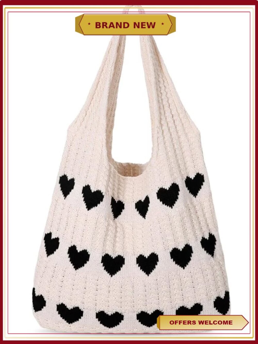 Crochet Mesh Beach Tote Bag Heart Knit Shoulder Bag Boho Hobo